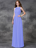 A-line/Princess Jewel Ruched Sleeveless Long Chiffon Bridesmaid Dresses TPP0005189