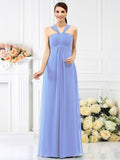 A-Line/Princess Straps Pleats Sleeveless Long Chiffon Bridesmaid Dresses TPP0005478