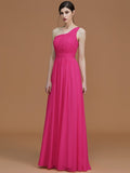 A-Line/Princess One-Shoulder Sleeveless Floor-Length Ruched Chiffon Bridesmaid Dresses TPP0005701