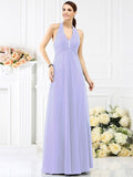 A-Line/Princess Halter Beading Sleeveless Long Chiffon Bridesmaid Dresses TPP0005808