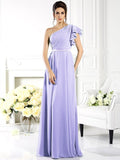 A-Line/Princess One-Shoulder Ruffles Sleeveless Long Chiffon Bridesmaid Dresses TPP0005058