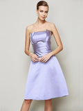 A-Line/Princess Strapless Sleeveless Pleats Short Satin Bridesmaid Dresses TPP0005265