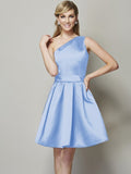 A-Line/Princess One-Shoulder Sleeveless Short Satin Bridesmaid Dresses TPP0005583