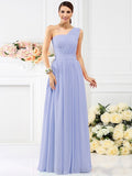 A-Line/Princess One-Shoulder Pleats Sleeveless Long Chiffon Bridesmaid Dresses TPP0005059