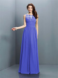 A-Line/Princess Bateau Pleats Sleeveless Long Chiffon Bridesmaid Dresses TPP0005451