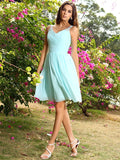 A-Line/Princess Straps Ruched Sleeveless Short Chiffon Bridesmaid Dresses TPP0005032