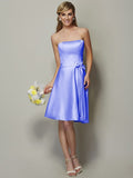 A-Line/Princess Strapless Sleeveless Bowknot Short Satin Bridesmaid Dresses TPP0005863