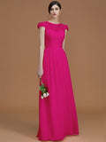 A-Line/Princess Jewel Short Sleeves Floor-Length Lace Chiffon Bridesmaid Dresses TPP0005810