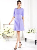 Sheath/Column Ruched 1/2 Sleeves Short Chiffon Bridesmaid Dresses TPP0005551