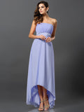 A-Line/Princess Strapless Sleeveless High Low Chiffon Bridesmaid Dresses TPP0005340