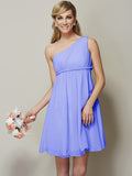 A-Line/Princess One-Shoulder Sleeveless Sash/Ribbon/Belt Short Chiffon Bridesmaid Dresses TPP0005335