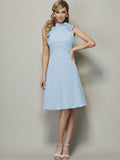 A-Line/Princess High Neck Sleeveless Pleats Short Chiffon Bridesmaid Dresses TPP0005172