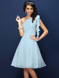 A-Line/Princess One-Shoulder Sleeveless Short Chiffon Bridesmaid Dresses TPP0005767