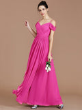 A-Line/Princess Off-the-Shoulder Sleeveless Ruched Floor-Length Chiffon Bridesmaid Dresses TPP0005174