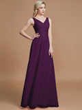 A-Line/Princess Sleeveless Floor-Length Chiffon V-neck Bridesmaid Dresses TPP0005433