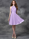 A-line/Princess Halter Lace Sleeveless Short Chiffon Bridesmaid Dresses TPP0005310