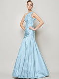 A-Line/Princess One-Shoulder Sleeveless Pleats Long Taffeta Bridesmaid Dresses TPP0005085