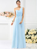 A-Line/Princess One-Shoulder Pleats Sleeveless Long Chiffon Bridesmaid Dresses TPP0005237