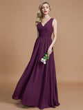 A-Line/Princess Sleeveless V-neck Floor-Length Chiffon Bridesmaid Dresses TPP0005347