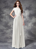 A-line/Princess Bateau Lace Sleeveless Long Chiffon Bridesmaid Dresses TPP0005036