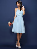 A-Line/Princess Strapless Hand-Made Flower Pleats Sleeveless Short Chiffon Bridesmaid Dresses TPP0005664