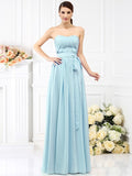 A-Line/Princess Strapless Sash/Ribbon/Belt Sleeveless Long Chiffon Bridesmaid Dresses TPP0005731