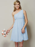 A-Line/Princess One-Shoulder Sleeveless Sash/Ribbon/Belt Short Chiffon Bridesmaid Dresses TPP0005335