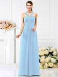 A-Line/Princess Straps Pleats Sleeveless Long Chiffon Bridesmaid Dresses TPP0005478