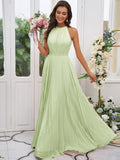 A-Line/Princess Chiffon Ruffles Halter Sleeveless Floor-Length Bridesmaid Dresses TPP0004922