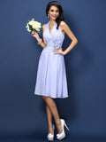 A-Line/Princess Halter Hand-Made Flower Sleeveless Short Chiffon Bridesmaid Dresses TPP0005668