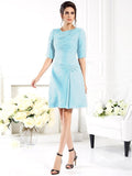 Sheath/Column Ruched 1/2 Sleeves Short Chiffon Bridesmaid Dresses TPP0005551