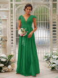 A-Line/Princess Chiffon Ruffles V-neck Sleeveless Sweep/Brush Train Bridesmaid Dresses TPP0004927