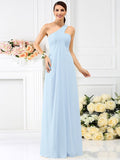 A-Line/Princess One-Shoulder Pleats Sleeveless Long Chiffon Bridesmaid Dresses TPP0005173