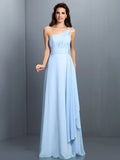 A-Line/Princess One-Shoulder Pleats Sleeveless Long Chiffon Bridesmaid Dresses TPP0005350