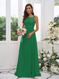 A-Line/Princess Chiffon Applique Square Sleeveless Floor-Length Bridesmaid Dresses TPP0004921