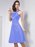 A-Line/Princess Scoop Sleeveless Pleats Short Elastic Woven Satin Bridesmaid Dresses TPP0005103