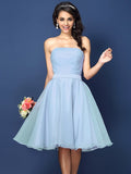 A-Line/Princess Strapless Pleats Sleeveless Short Satin Bridesmaid Dresses TPP0005499