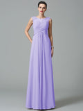 A-Line/Princess Scoop Ruched Sleeveless Long Chiffon Bridesmaid Dresses TPP0005442