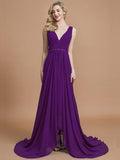 A-Line/Princess Sleeveless V-neck Chiffon Sweep/Brush Train Bridesmaid Dresses TPP0005308