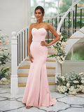 Trumpet/Mermaid Stretch Crepe Ruffles Strapless Sleeveless Sweep/Brush Train Bridesmaid Dresses TPP0004906