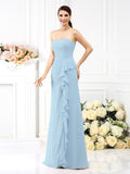 A-Line/Princess Strapless Pleats Sleeveless Long Chiffon Bridesmaid Dresses TPP0005490