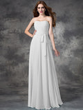 A-line/Princess Strapless Ruched Sleeveless Long Chiffon Bridesmaid Dresses TPP0005797