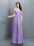 A-Line/Princess Bateau Pleats Sleeveless Long Chiffon Bridesmaid Dresses TPP0005451