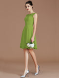 A-Line/Princess Bateau Sleeveless Lace Short/Mini Chiffon Bridesmaid Dresses TPP0005679