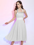 A-Line/Princess Halter Sleeveless Pleats Short Chiffon Bridesmaid Dresses TPP0005106