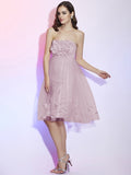 A-Line/Princess Strapless Sleeveless Hand-Made Flower Short Net Bridesmaid Dresses TPP0005221