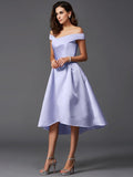 A-Line/Princess Off-the-Shoulder Sleeveless High Low Satin Bridesmaid Dresses TPP0005211