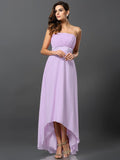 A-Line/Princess Strapless Sleeveless High Low Chiffon Bridesmaid Dresses TPP0005340