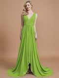 A-Line/Princess Sleeveless V-neck Chiffon Sweep/Brush Train Bridesmaid Dresses TPP0005308