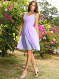 A-Line/Princess Straps Ruched Sleeveless Short Chiffon Bridesmaid Dresses TPP0005032